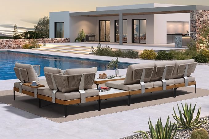 PURPLE LEAF 5 Pieces Patio Furniture Sets with Coffee Table Outdoor Wicker Sectional Conversation Sets Aluminum L Shaped Sofa Couch Sets for Balcony Yard Garden Poolside, Cushions and Pillows Included