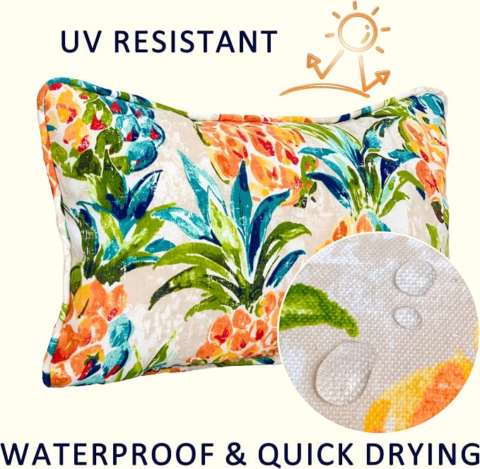 outdoor lumbar pillows 12x20 throw pillow set of 4 Fade Resistant&Water Resistant decorative lumbar pillows for Patio,Garden,Couch,Furniture,Sofa,Bed,Living Room,Tropical Tangerine Pineapple
