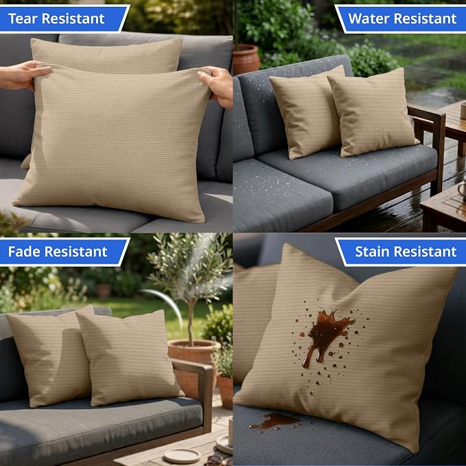 Covers & All Sunbrella Throw Pillows Set of 2, 16 x 16 Inch Square Outdoor & Indoor Cushions with Insert, Fade & UV Resistant Fabric (Canvas Antique Beige)