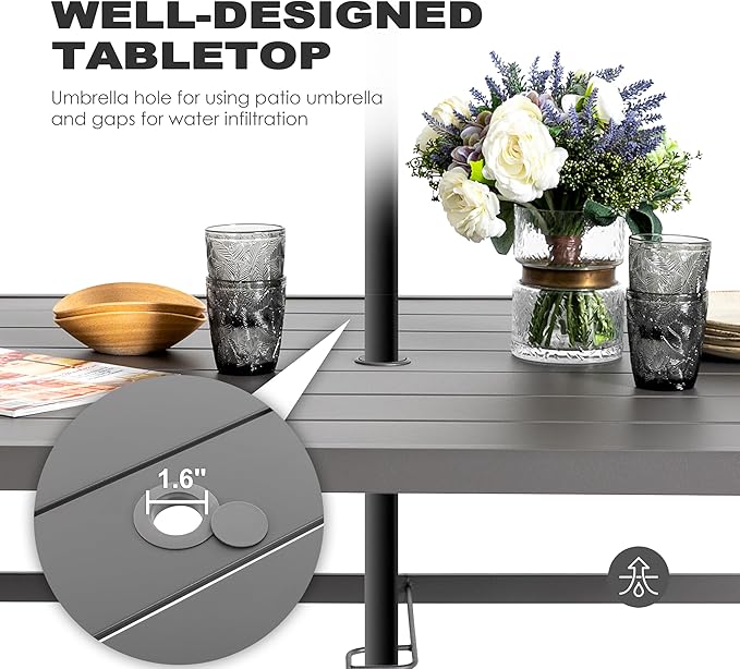 NUU GARDEN 7-Piece Outdoor Dining Table Set, All Weather Table with Umbrella Hole & 6 Patio Textilene Chairs - Outdoor Furniture for Porch, Backyard, Garden, Poolside and Deck