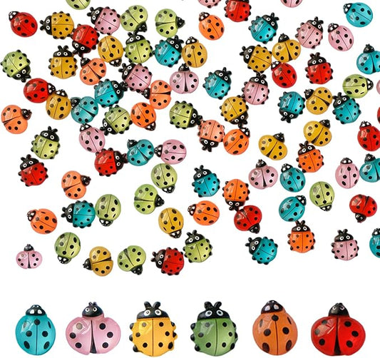 100 Pieces Mini Resin Ladybug Flatback Charms with Storage Box, Multicolor | Glow-in-the-Dark, Waterproof, Fade Resistant, Ideal for Fairy Gardens, DIY Craft, Home Decor, Mini Micro Landscape Ornaments