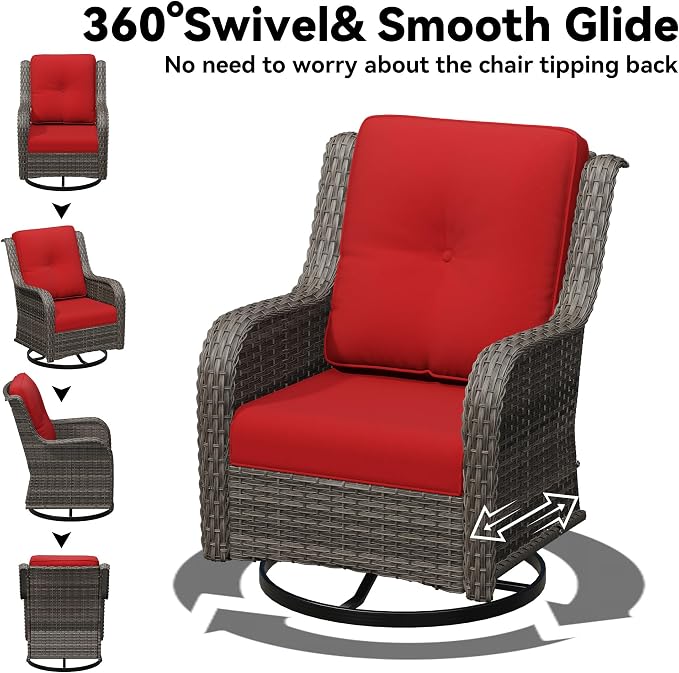7 Piece Outdoor Wicker Patio Furniture Set, Outdoor Swivel Rocker Patio Chairs Set with Thickened Olefin Cushions, High Back and Deep Seating, Hand-Woven PE Rattan for Porch, Deck