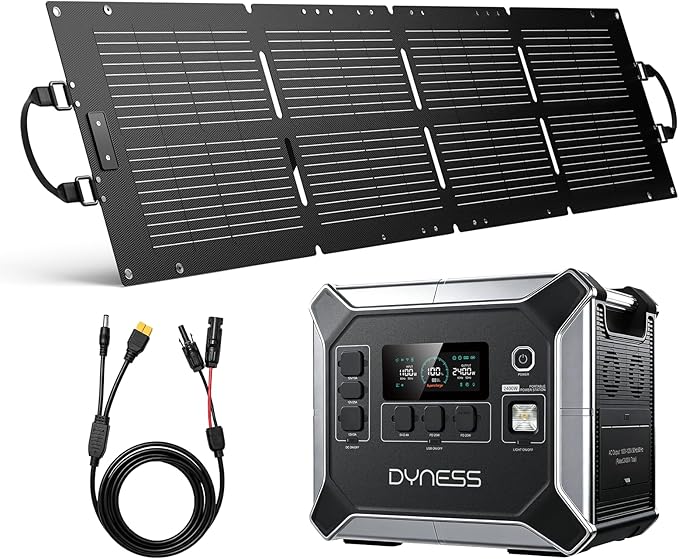 DYNESS 2048Wh Solar Generator with 100W Foldable Solar Panel, LiFePO4 Battery Backup 2400W AC (4800W Surge) Portable Power Station, Fast Charging for Home Backup, Camping, RV & Power Outage