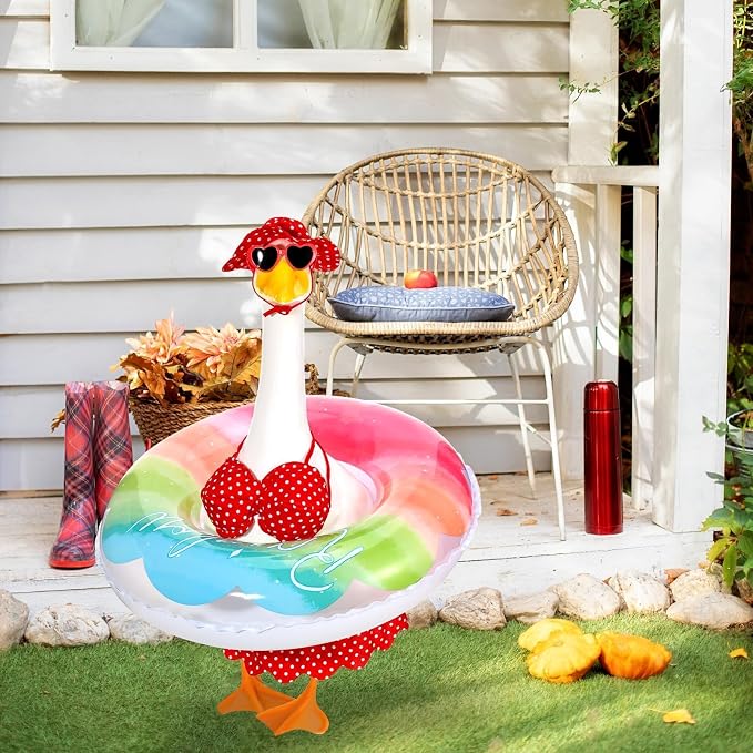 JcHrmers Hawaiian Porch Goose Outfits Summer Bikini Lawn Goose Clothes Fits 23" Cement Plastic Goose Statue for Spring Summer Outdoor Garden Yard Patio Decoration