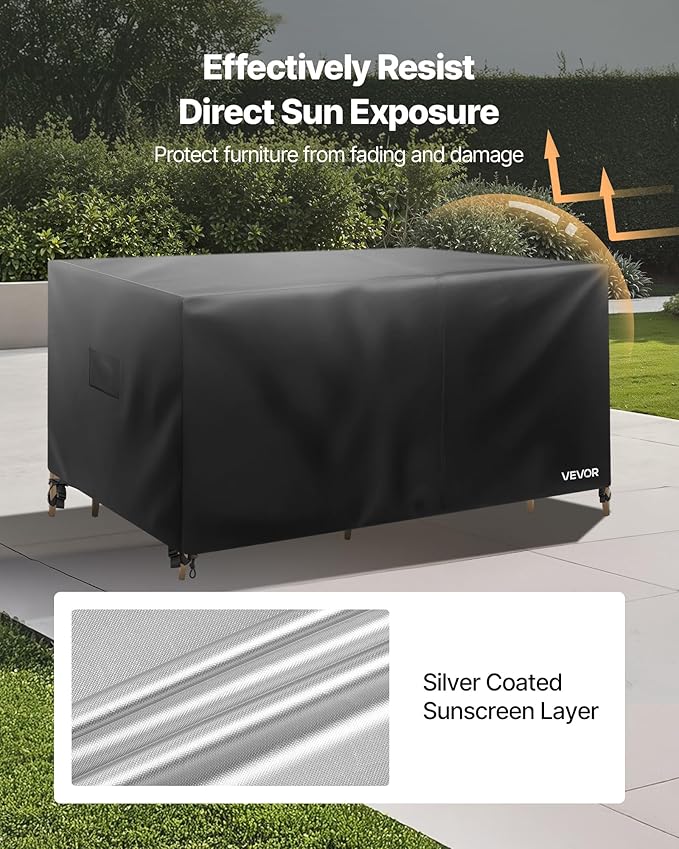 VEVOR Patio Furniture Cover, 420D Heavy Duty Waterproof Outdoor Dining Table and Chairs Cover, Large Squre Patio Table Covers with Air Vent for All Weather, 74L x 74W x 28H inch, Black