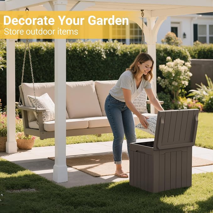 Greesum Outdoor Storage Box 31 Gallon Storage Box with Lid for Patio Furniture, Garden Tools, Pool Supplies, Waterproof and UV Resistant, Lockable, Dark Brown