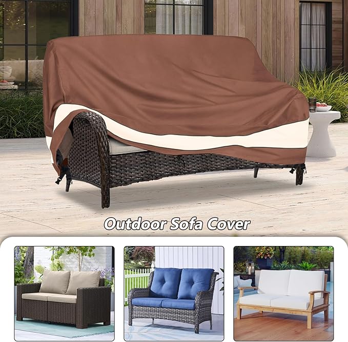 3-Seater Patio Sofa Covers, Outdoor Couch Cover Fits up to 85" W x 38" D x 35" H, Heavy Duty Waterproof Patio Furniture Covers,Brown