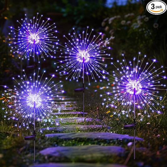 GIGALUMI 4 Pack Solar Firework Lights Outdoor, Halloween Decor, Purple | 120 LEDs, Fairy Design, Waterproof, Garden Decor, Solar Powered for Yard, Pathway, Flowerbed, Planter, Balcony, Gifts for Mom