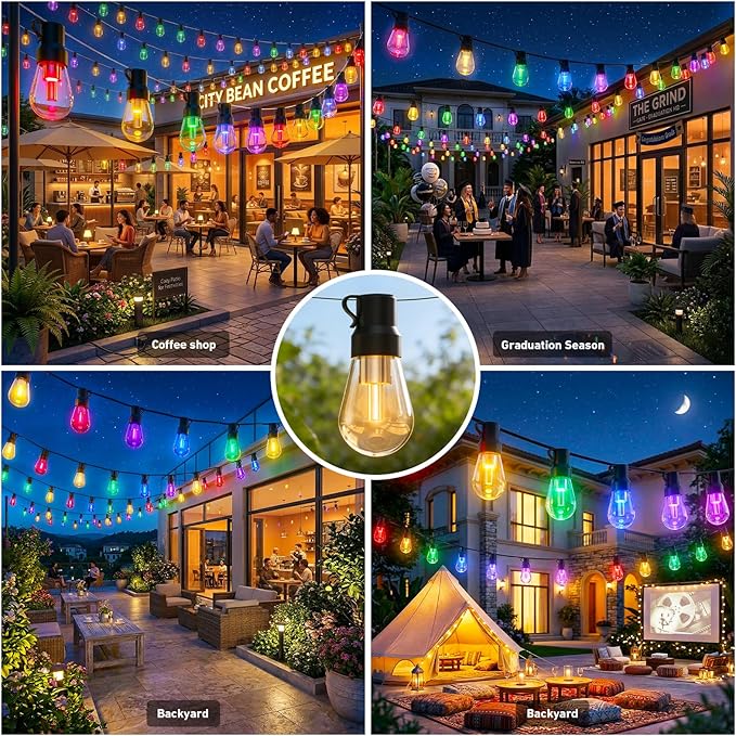 400FT RGB+IC Outdoor String Lights, IP67 Waterproof Dimmable Shatterproof Patio Bulbs with Chasing DreamColor Effect, Smart Decorative String Lights for Backyard, Garden, Balcony & Outdoor Areas
