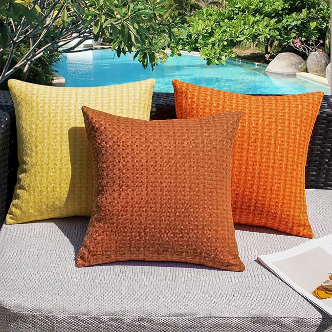 Kevin Textile Outdoor Waterproof 12"x24" Pillow Covers 2 Pack, Burnt Orange | Water Resistant Weaving Faux Linen Texture Throw Pillow Covers, Outside Decorative Pillowcases for Garden Patio Balcony Couch