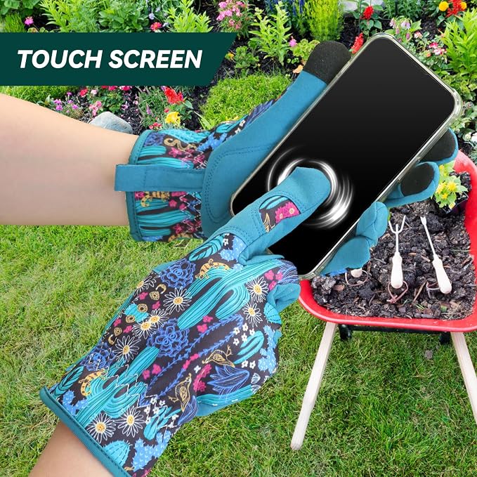 Gardening Gloves for Women, Touchscreen Printed Thorn-Proof | Non-Slip Work Gloves, Ideal Gift for Gardeners, Suitable for Yard Landscaping, Planting & Outdoor Gardening
