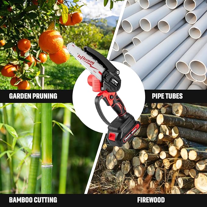 Mini Chainsaw Cordless 6 Inch, Handheld Electric Power Chain Saw with 2 Batteries, Portable Battery Powered Chainsaws for Tree Trimming Wood Cutting, Best Gifts for Dad, Husband,Women