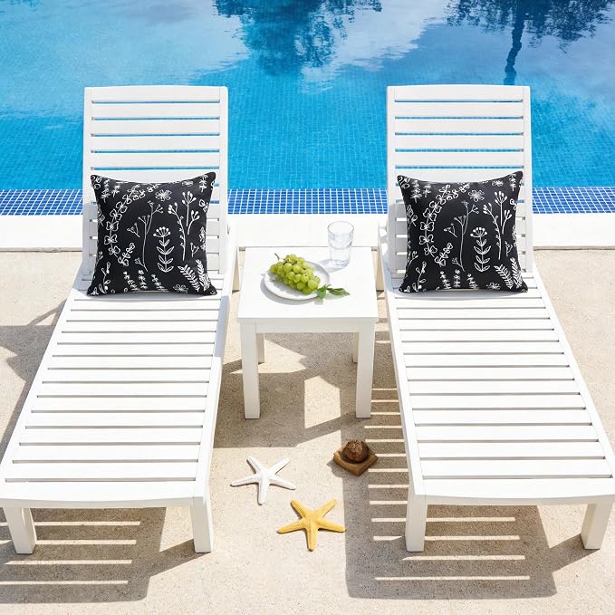 Black Floral Outdoor Pillow Covers 18x18 Inch Set of 2 | Waterproof Throw Pillow Cover, Summer Decorative Outdoor Cushion Cases for Patio Garden Beach Tent Balcony Couch Sofa
