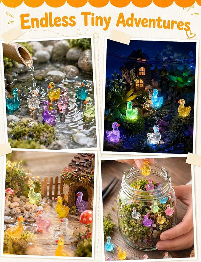 60Pcs Luminous Mini Resin Goose Figurines, 3 Styles | GlGow in The Dark Tiny Goose Ornament for Garden, Landscape, Aquarium, Dollhouse, Birthday Party, Room Crafts Decor