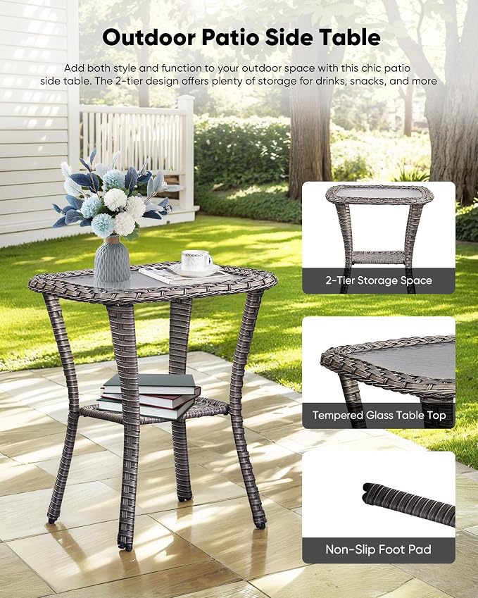 HUMMUH Outdoor Patio Wicker Swivel Rocker Chairs with 6-Inch Thick Cushion High Back 3 PCS Wicker Conversation Set for Porch Balcony Deck