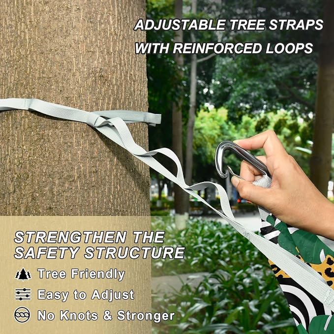 Camping Hammock Outdoor Hammocks for Outside Leopard Tropical Leaf Beach Trees Portable Lightweight with Pockets Tree Straps Indoor Small