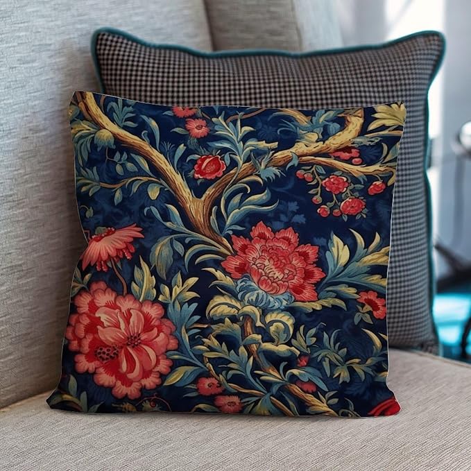 Pillowcase Navy Blue Floral Botanical Pillows Modern Burgundy Gold Olive Pillow Cover Accent Outdoor Garden Decoration for Patio Furniture Garden 22x22 in