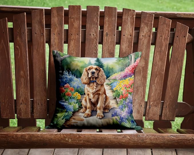 Caroline's Treasures Cocker Spaniel Spring Path Throw Pillow Machine Washable, Indoor Outdoor Decorative Pillow for Couch, Bed or Patio, 14Hx14W