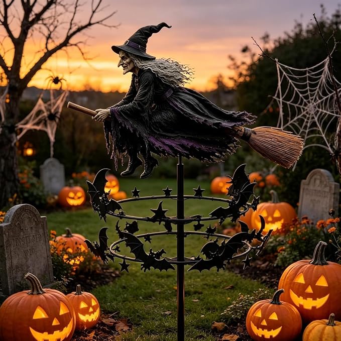 The Enchanted Witch Garden Wind Spinner, Metal Halloween Yard Art Outdoor Decor, Outdoor Garden Stake Decoration, Halloween Lawn Ornament, for Garden Patio Pathway Fall Decorations (1PCS)