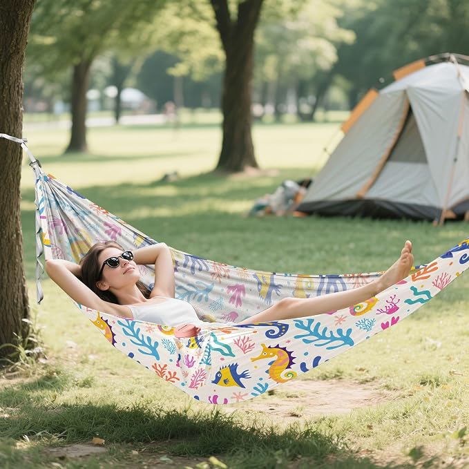 Camping Hammock Outdoor Hammocks for Outside Seahorses Corals Algae Beach Trees Portable Lightweight with Pockets Tree Straps Indoor