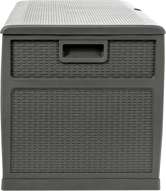 EMMA + OLIVER 120 Gallon Gray Plastic Deck Box for Outdoor Patio Storage & Deck Organization