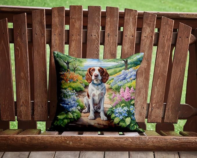 Caroline's Treasures Welsh Springer Spaniel Spring Path Throw Pillow Machine Washable, Indoor Outdoor Decorative Pillow for Couch, Bed or Patio, 14Hx14W