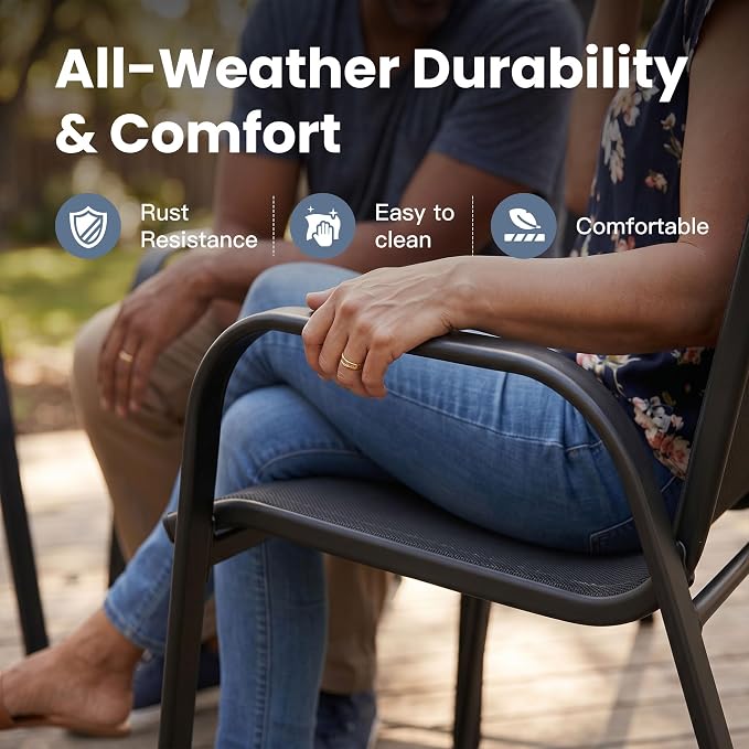 VICLLAX Patio Dining Set for 4, All Weather Metal 5 Pieces Patio Set-40.6" Round Outdoor Table and Stackable Chairs for Lawn Garden and Backyard, Black Tabletop