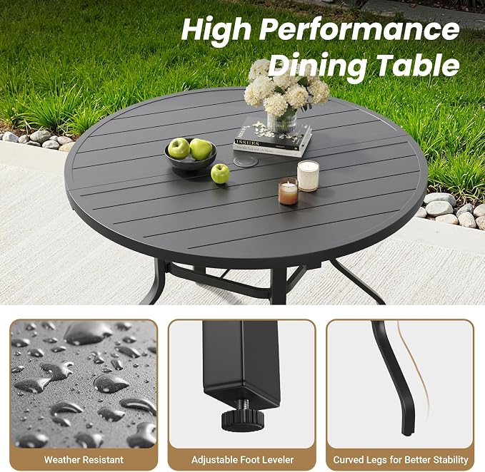 Soohow Outdoor Dining Set for 4, 5-Piece Round Table Patio Dining Set, 4 x Swivel Patio Chairs and 1 x 41 Round Outdoor Dining Table, for Poolside, Backyard and Proch