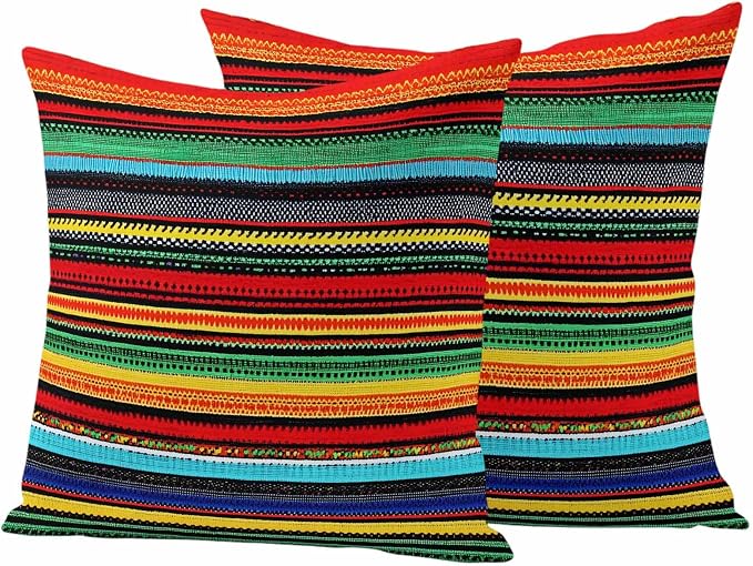 Colorful Stripes Outdoor Waterproof Throw Pillow Covers Set of 2, 18"x18", Mexican Aztec Abstract Ethnic Decorative Pillow Covers Outside Cushion Case for Patio Porch Garden
