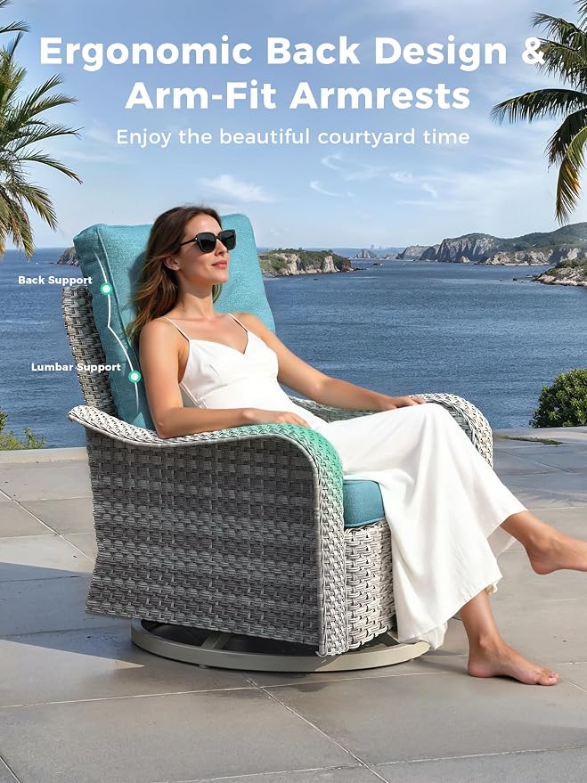 9 Piece Outdoor Patio Furniture Set with Swivel Chairs, 7-Seats Wicker Sectional Sofa Set with Thickened Cushions & Coffee Table for Garden, Backyard, Porch, Turquoise