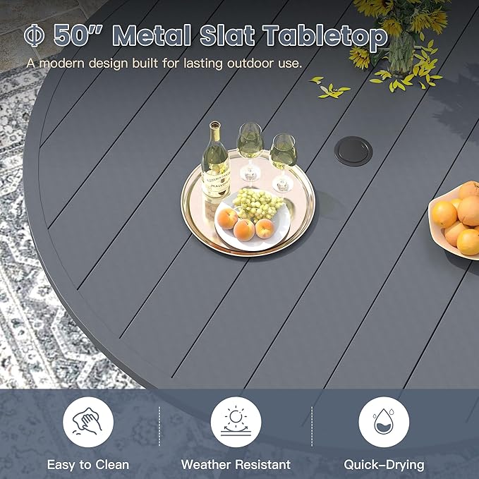 VICLLAX 11 Pieces Patio Outdoor Dining Set, 63" Round Metal Table with Umbrella Hole and 10 Stackable Textilene Chairs for Patio, Lawn, Garden, Porch, Dark Grey/Grey