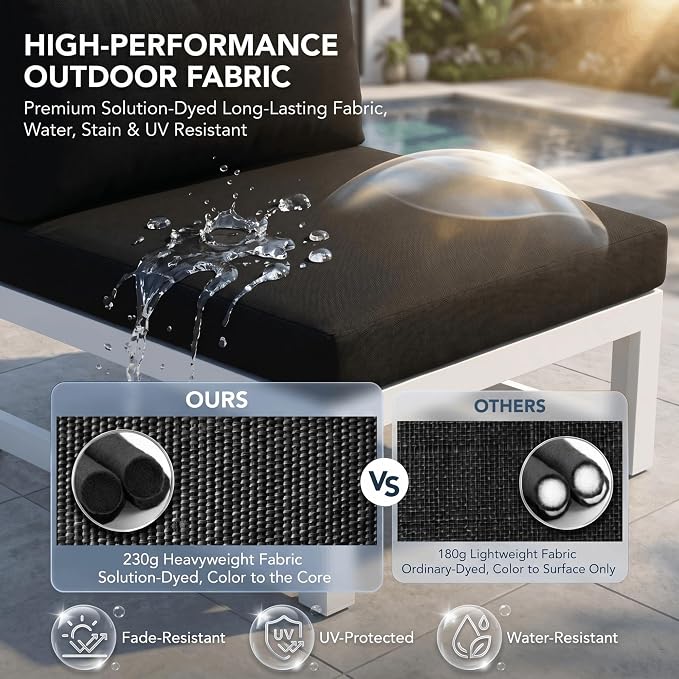 NICESOUL Large Luxury Aluminum Outdoor Sectional Sofa with Side Table, Weather Resistant Modular Patio Furniture Set for 10 People, 500 lbs Heavy Duty Conversation Couch for Poolside Lawn, Black