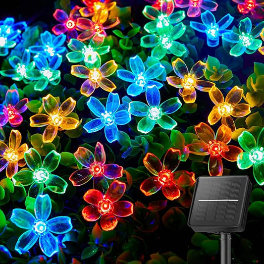 Brightown 60 LED Flower Solar String Lights Outdoor Waterproof Fairy Lights | 8 Lighting Modes & Waterproof Outdoor Lights for Garden Yard Fence Patio Christmas Tree Wedding Party Decor, Multicolor