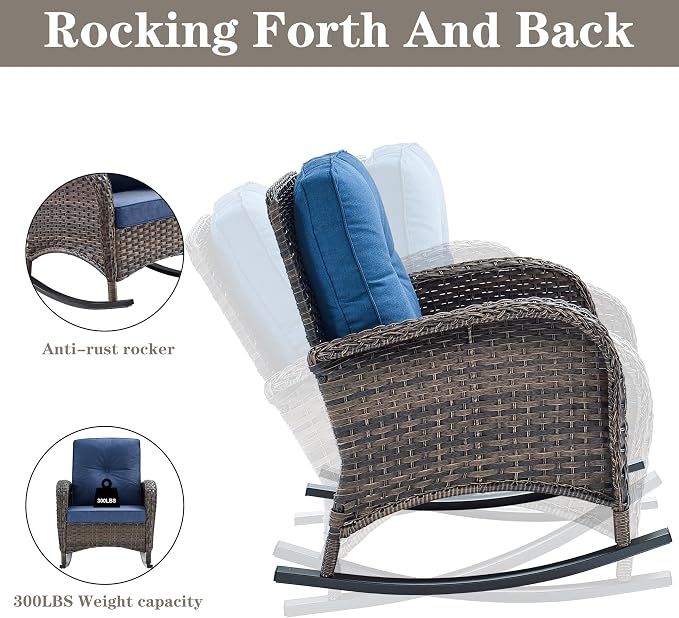 Belord Patio Furniture Set with Fire Pit Table - 8 Piece Outdoor Wicker Furniture Set with 43" 50000 BTU Propane Fire Pit and Rocking Chairs Patio Conversation Set for Deck Outside Backyard
