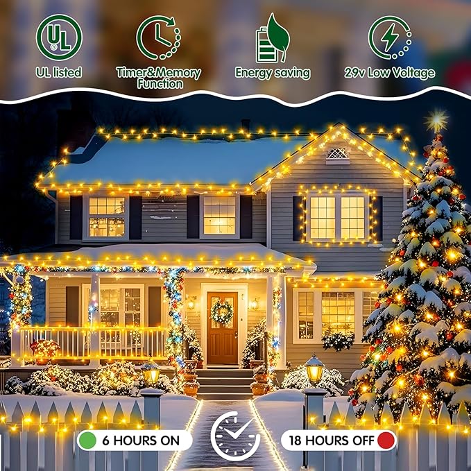 Christmas Lights Outdoor, 522FT 1300 LED String Lights with 8 Lighting Modes, Timer Memory Twinkle Fairy Lights Waterproof Plug in for Xmas Tree Wedding Party Holiday Decor(Warm White)