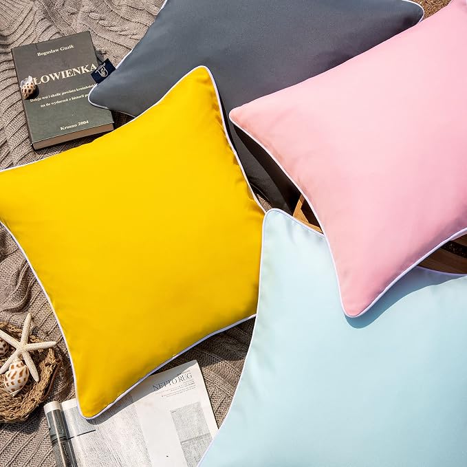 Phantoscope Pack of 2 Outdoor Waterproof Throw Pillow Covers Decorative Square Cushion Case Patio Pillows for Couch Tent (18''x18'', Yellow)
