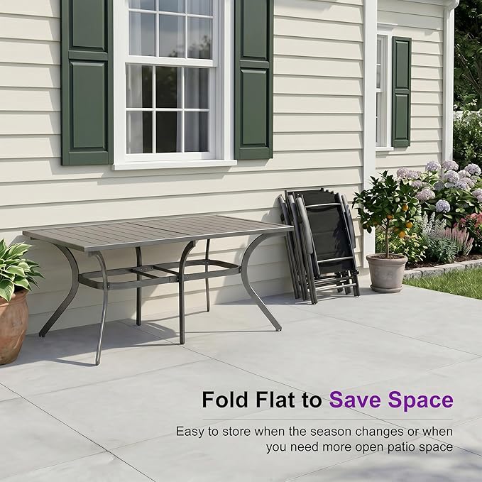 PURPLE LEAF Outdoor Dining Set for 6 Folding Patio Dining Set with Aluminum Rectangular Table and Padded Chairs All Weather Dining Table Sets for Garden Backyard Poolside, Black