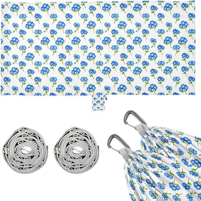Camping Hammock Outdoor Hammocks for Outside Forget-me-not Flowers Beach Trees Portable Lightweight with Pockets Tree Straps Indoor