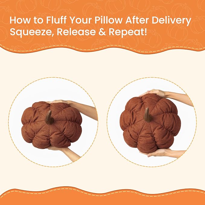 AELS Pumpkin Throw Pillows Set of 2, 14" & 10" Cinnamon Fall Pillows | for Couch Sofa Bed Living Room Home Decor, Farmhouse Textured 3D Fall Halloween Thanksgiving Decorative Accent Pillows