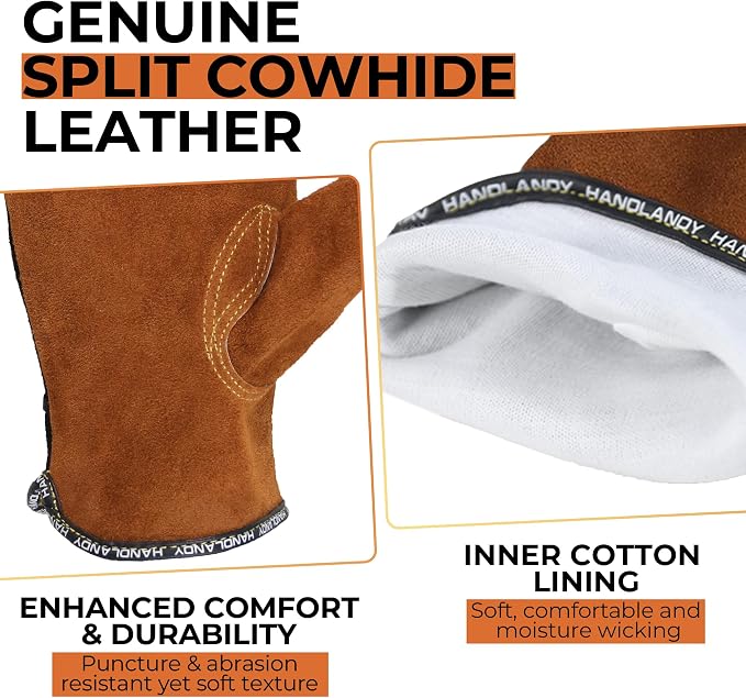 HANDLANDY Leather Gardening Gloves, Leather Work Gloves for Men Women | Durable Utility Men Women Garden Yard Working Glove, for Landscaping, Mechanic, Construction, Driving, Farming, Ranching