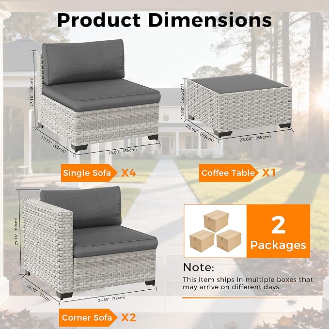 6-Piece Outdoor Patio Furniture Set, All-Weather Wicker Sectional Sofa with Deep Seating 4” Cushions, Heavy-Duty Steel Frame, Modular Rattan Couch for Backyard, Deck & Garden, Black