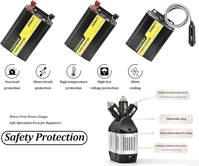 Compact and Lightweight Modified sine Wave Power Inverter DC12V to AC110-120V 60Hz with Rated Output Power 100W,200W, 300W, 400W for Choice(100, Watts)
