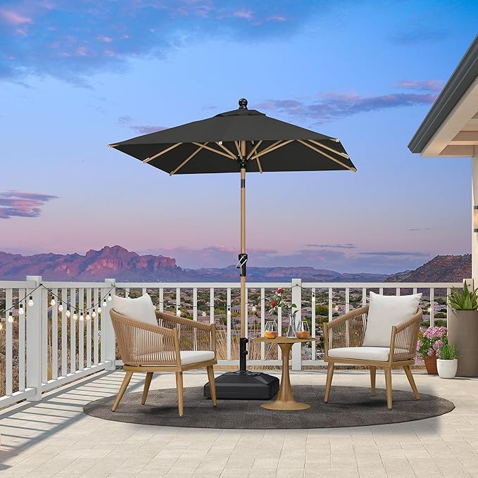 PURPLE LEAF 6' x 6' Square Outdoor Umbrella with Base Outdoor Table Umbrella Aluminum Patio Umbrella with Push Button Tilt & Crank and 8 Ribs Market Umbrella for Pool Backyard Beach, Black
