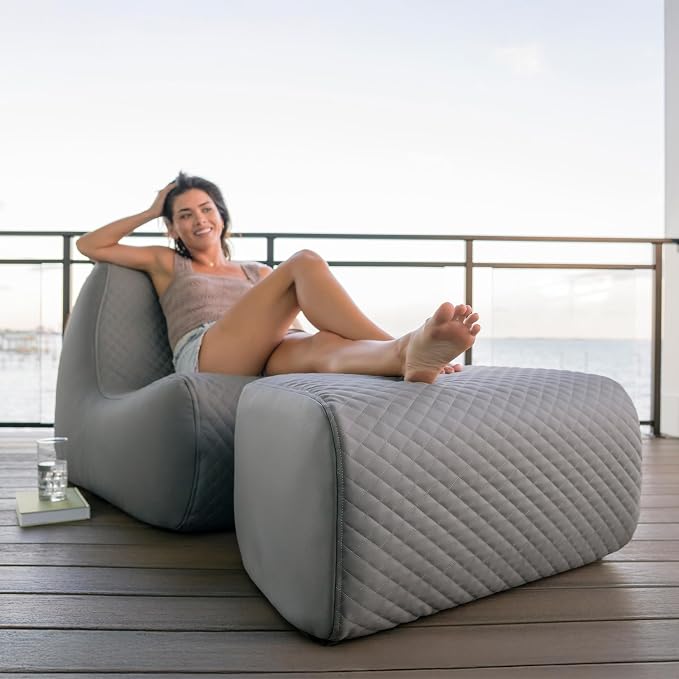Big Joe Solvana Lounge Chair, Outdoor Weather-Resistant Cool Touch Silicone Stitched Leather, Primary Chair, Moonlit Gray