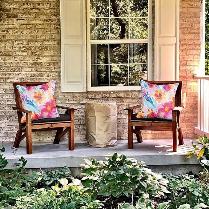 TAJWE Outdoor Pillow Covers 18x18 Inch Set of 2 White Floral Waterproof Throw Pillowcases Modern Farmhouse Decorative Square Cushion Cases for Patio Furniture Garden Bench Porch Decor
