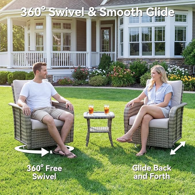 LazySunsets Luxury Patio Furniture Set，All-Weather Patio Sectional Sofas with Thickened Cushions, 8 Piece Outdoor Furniture Sectional Set with Swivel Rocker Chairs of 2，Beige