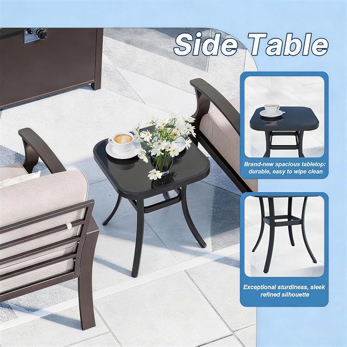 Kurapika Aluminum Patio Furniture Set 7-Seat Modern Outdoor Conversation Sets w/Swivel Rocking Chairs with Rectangular Coffee Table, Grey