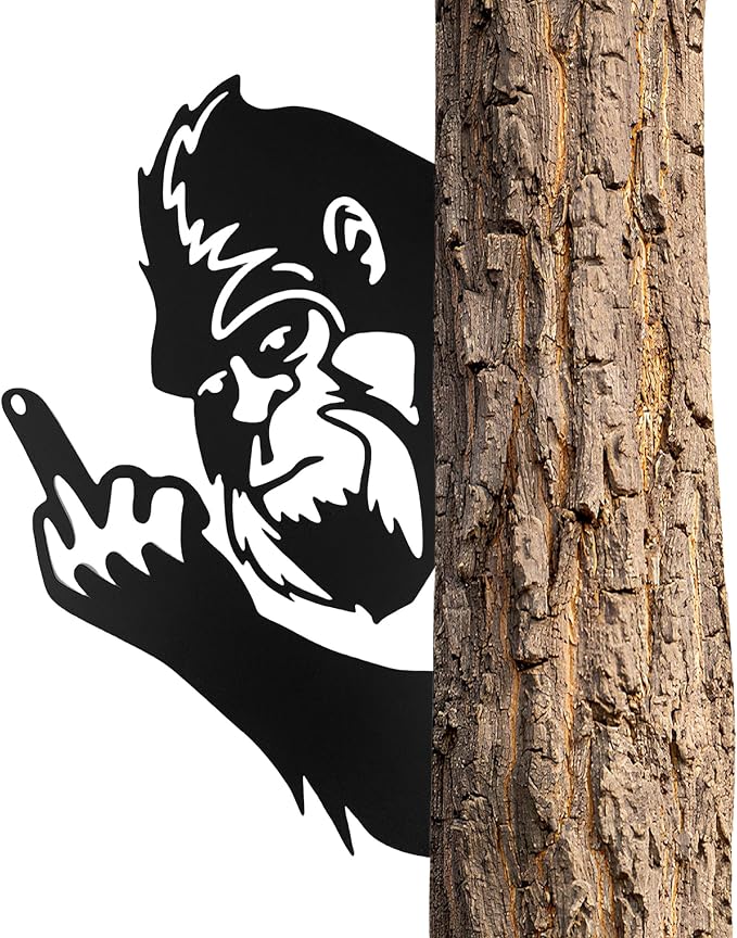 15 IN Sasquatch Peek Flip Off Metal Sign Bigfoot Yard Decor | Funny Big Foot Cutout Plaque Sculpture Silhouette Tree Fence Garden Patio House Wall Porch 15x10 IN Middle Finger