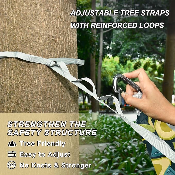 Camping Hammock Outdoor Hammocks for Outside Avocado Green Leaves Beach Trees Portable Lightweight with Pockets Tree Straps Indoor