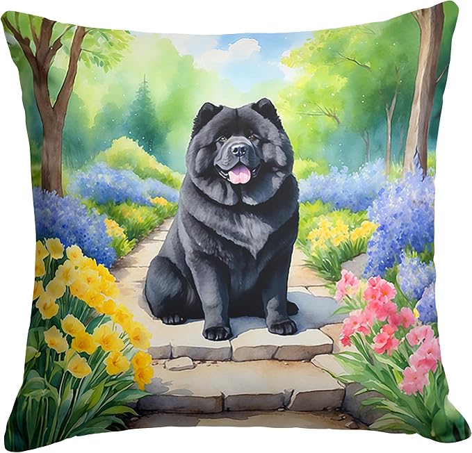Caroline's Treasures Chow Chow Spring Path Throw Pillow Machine Washable, Indoor Outdoor Decorative Pillow for Couch, Bed or Patio, 18Hx18W